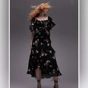 Topshop Floral Tie Lace-Up Dress